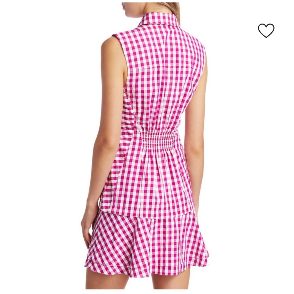 Pink White Gingham Sleeveless Shirt Dress Button costal preppy Derek lam mini 8 - Picture 2 of 11